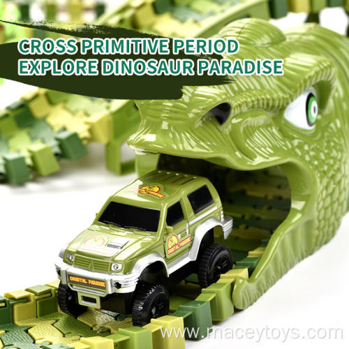 240Pcs Railway Race Game Dinosaur Race Car Track